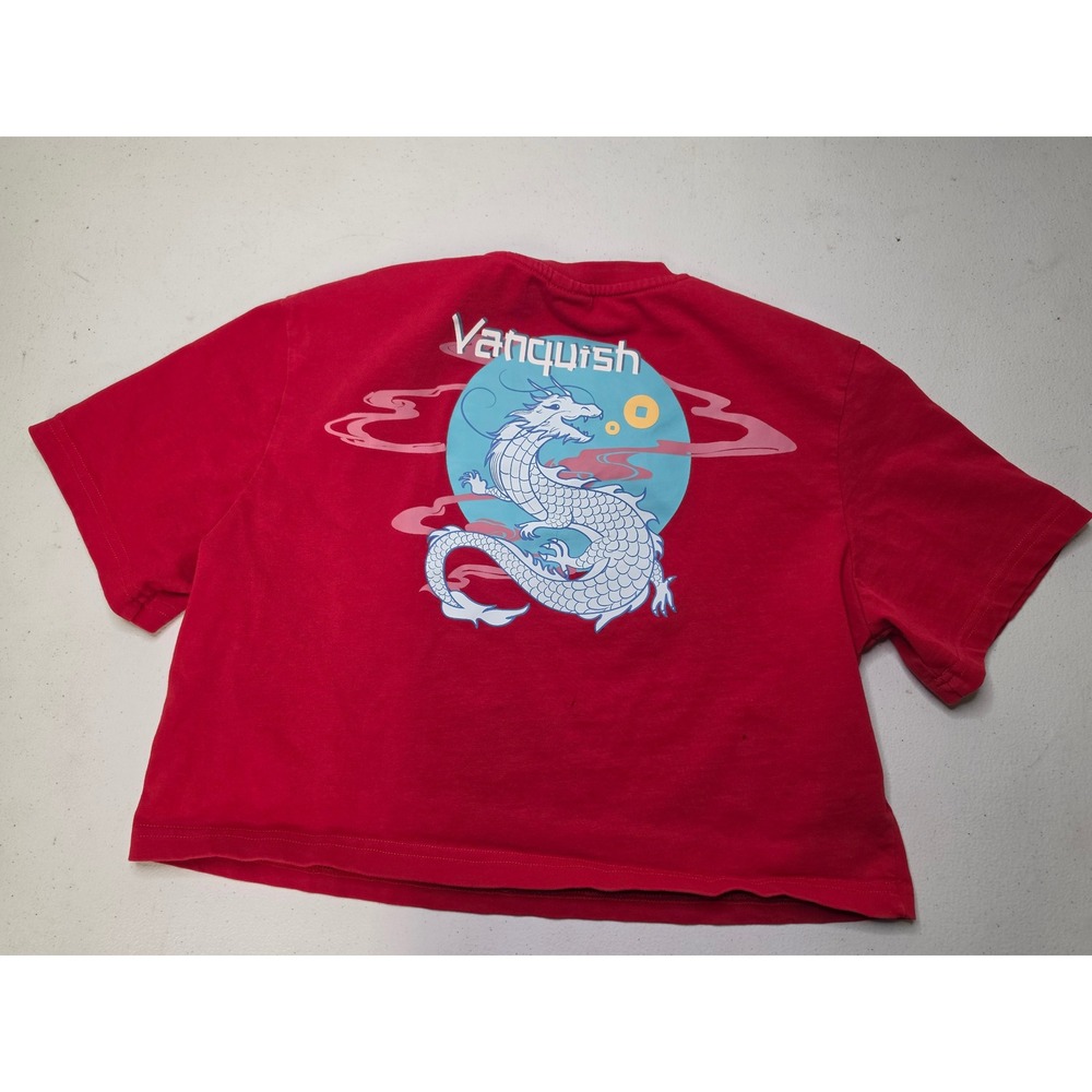 Zando Vanquish Red Dragon‎ Graphic Cropped T-Shirt Womens Medium Short Sleeve - Picture 2 of 7